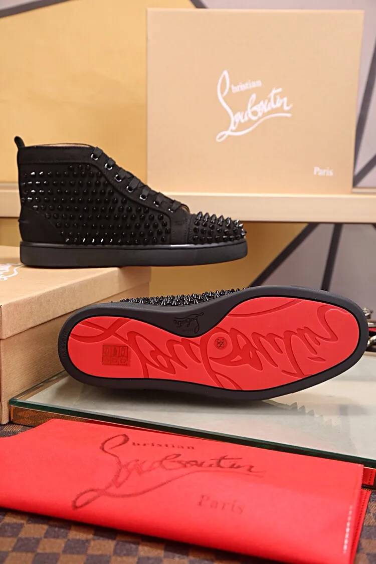 Ex-factory price 480. christian louboutin (CL red sole shoes) counter nail series, high-top casual sneakers for couples 📢 📢 📢 Exclusive hot style release 🎈🎈💪 Movable latex feet 👻 Finished outsole stitching line [satisfied] 😝Female 35-40# Male 38#-46, global supply😝 [Top version]: original imported cowhide upper, top original leather lining, original molded TPU outsole, original 1:1 detail processing, original shoe last, large quantity available from stock,